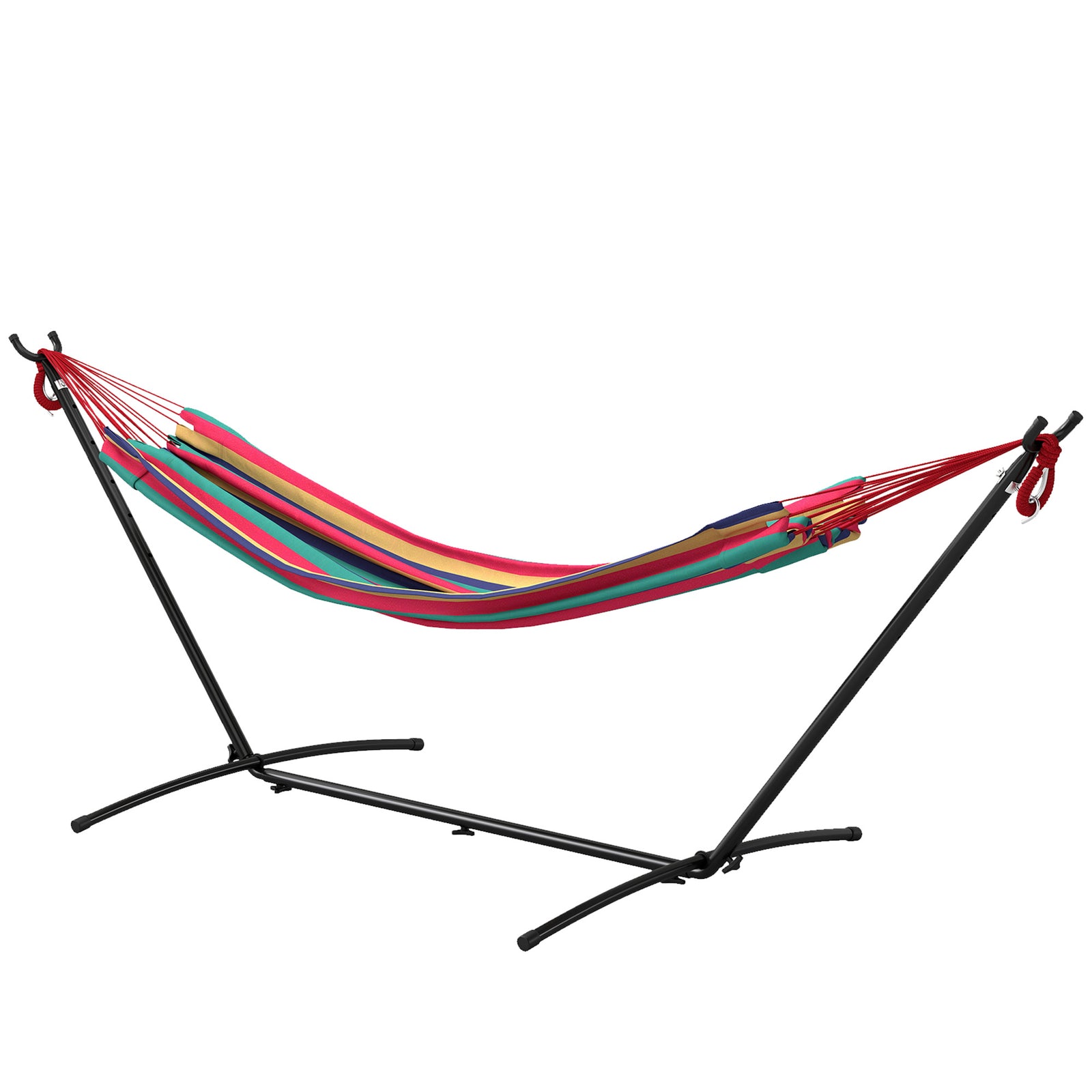 298 x 117cm Hammock with Stand Camping Hammock with Portable Carrying Bag, Adjustable Height, 120kg Load Capacity, Red Stripe