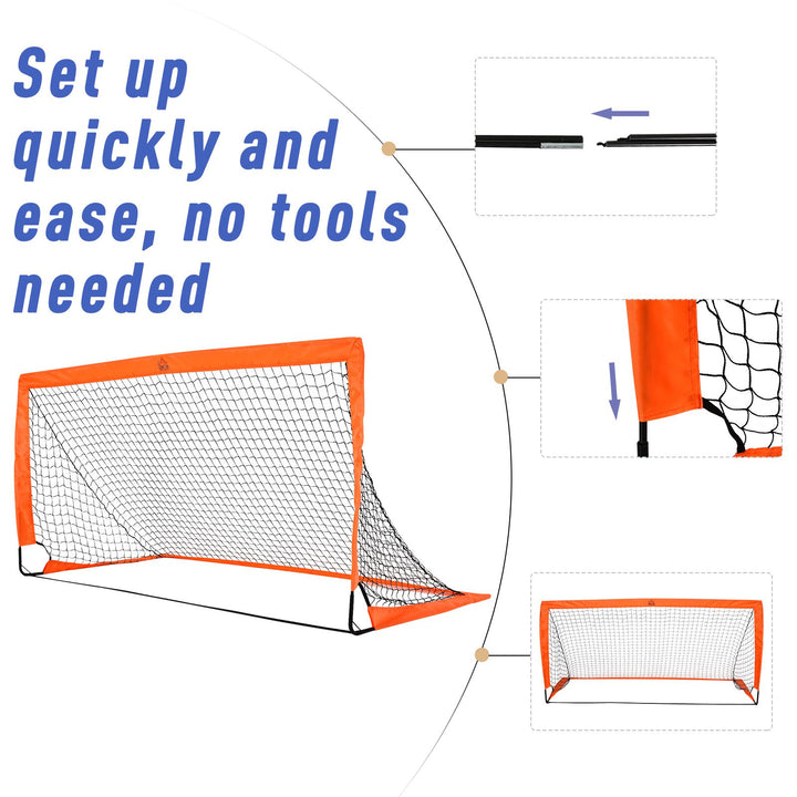 Set of 2 Football Goal Net 6 x 3 ft Foldable Outdoor Sport Training Teens Adults Football with Carrying Bag Orange