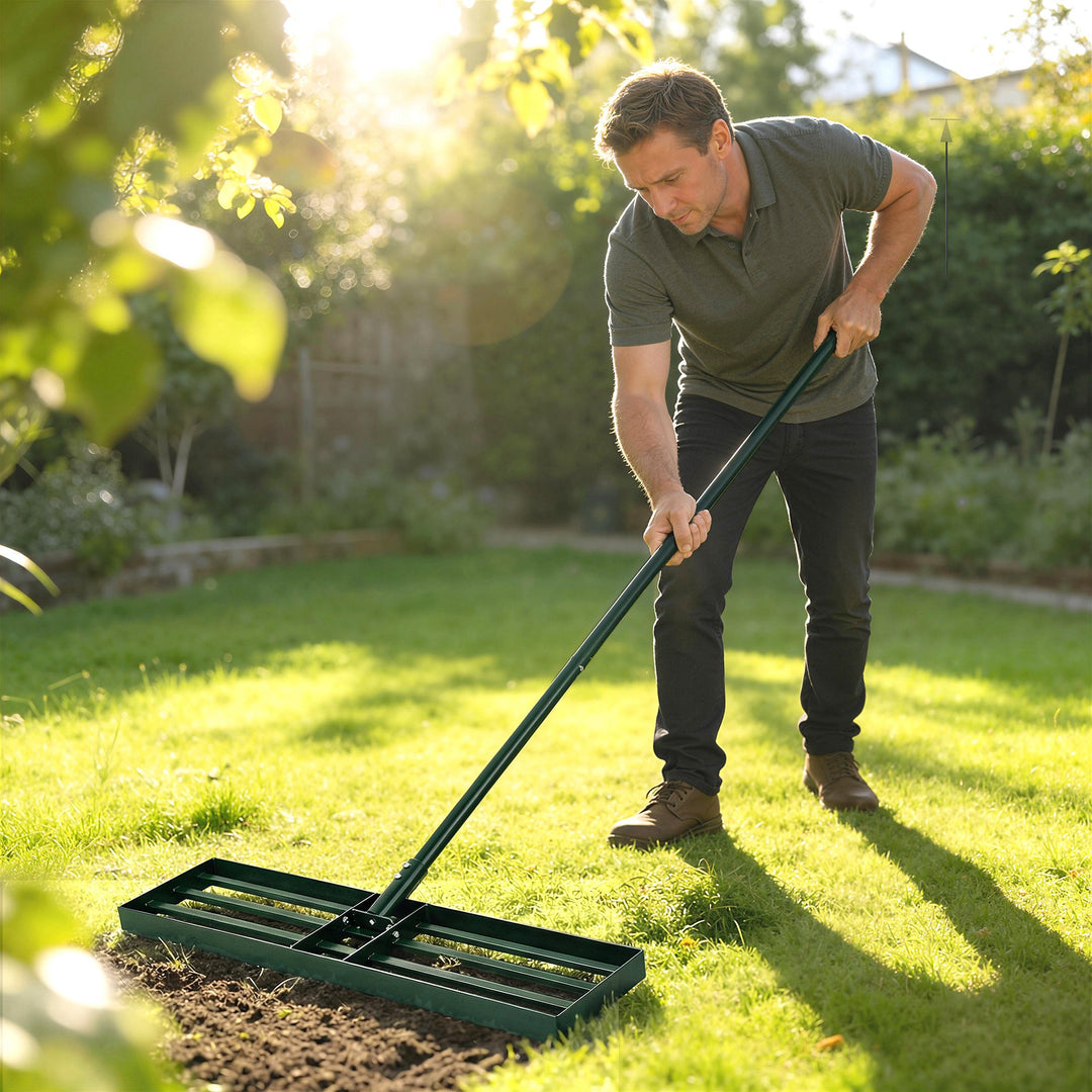 Lawn Levelling Rake, 76 x 26 cm Lawn Leveller Lute with 169 cm Handle 
