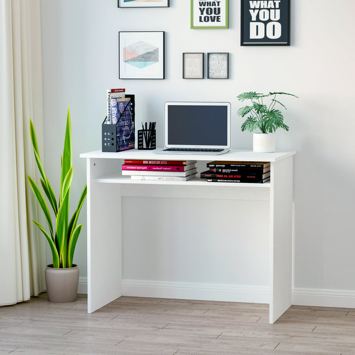 HOMCOM Working Desk with Storage Shelf, Writing Desk, Computer Tablek, Writing Reading for Home and Office, White | Aosom UK