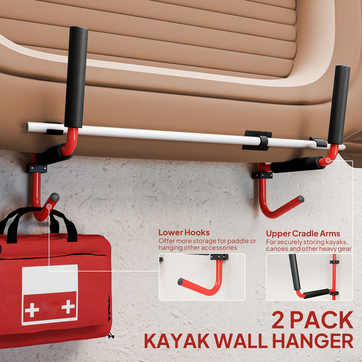 MCL Kayak Canoe Heavy Duty Wall Mounted Storage Holder Rack Heavy Duty Storing Hangers Red