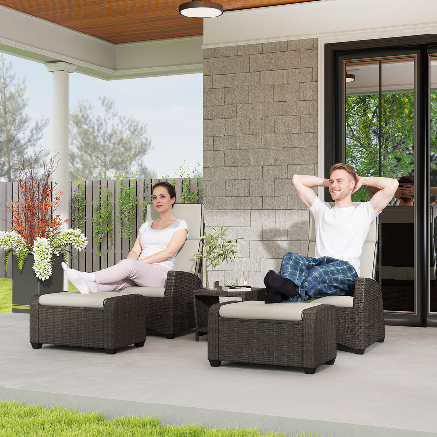 5-Piece Rattan Garden Furniture Set with Cushions - Brown