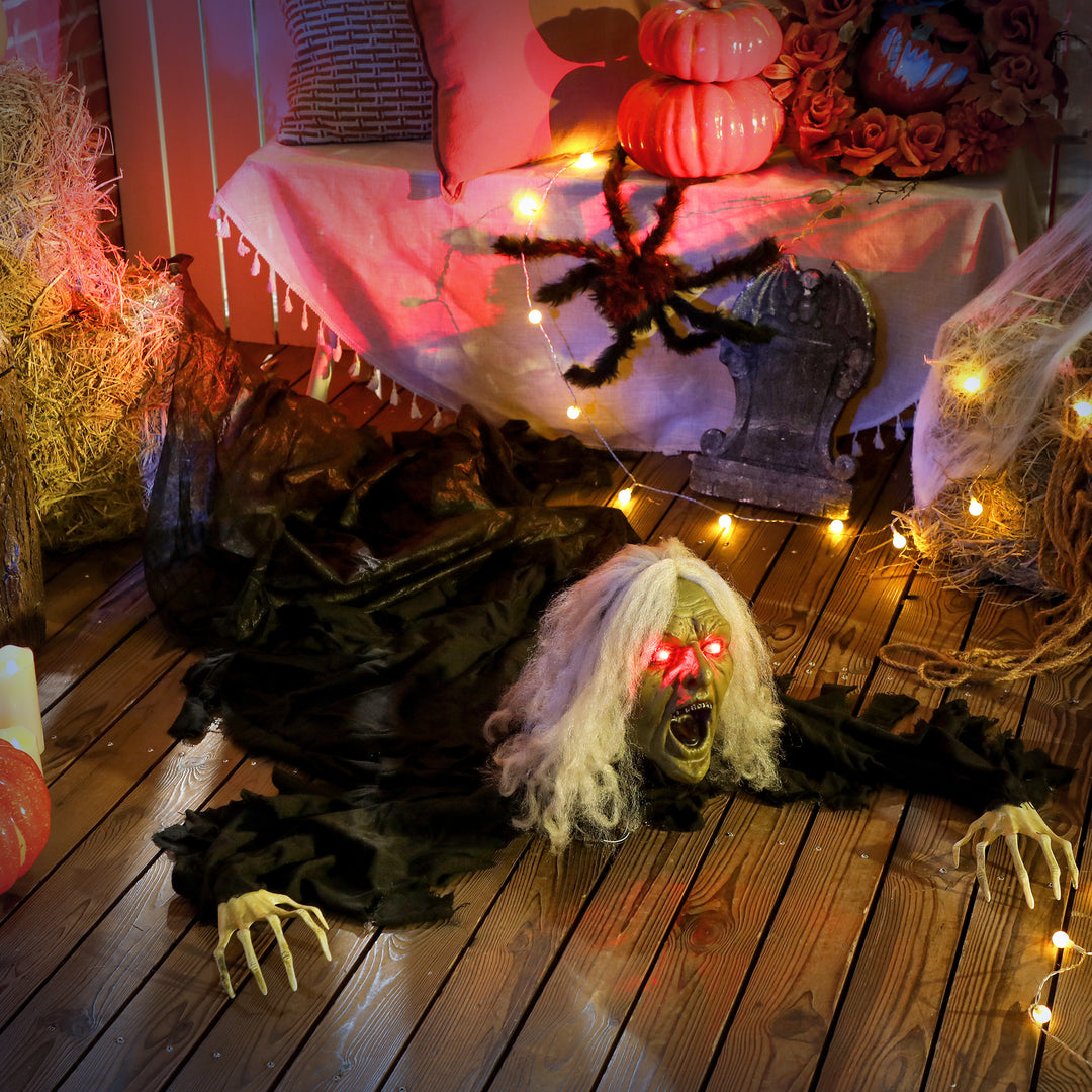 Outsunny 183 cm Life Size Halloween Animated Crawling Zombie with Glowing LED Eyes, Scary Halloween Decorations, Battery Operated, Indoor Outdoor Party Props