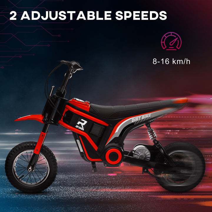 HOMCOM 24V Electric Motorbike, Dirt Bike with Twist Grip Throttle, Music Horn, 12" Pneumatic Tyres, 16 Km/h Max. Speed, Red