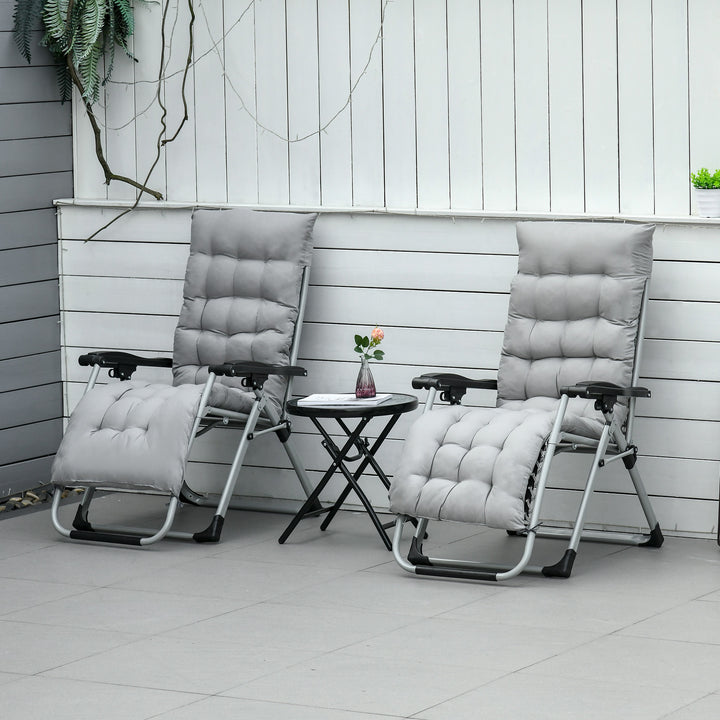 Outsunny 2 Piece Reclining Zero Gravity Chair Folding Garden Sun Lounger with Cushion Headrest Light Grey