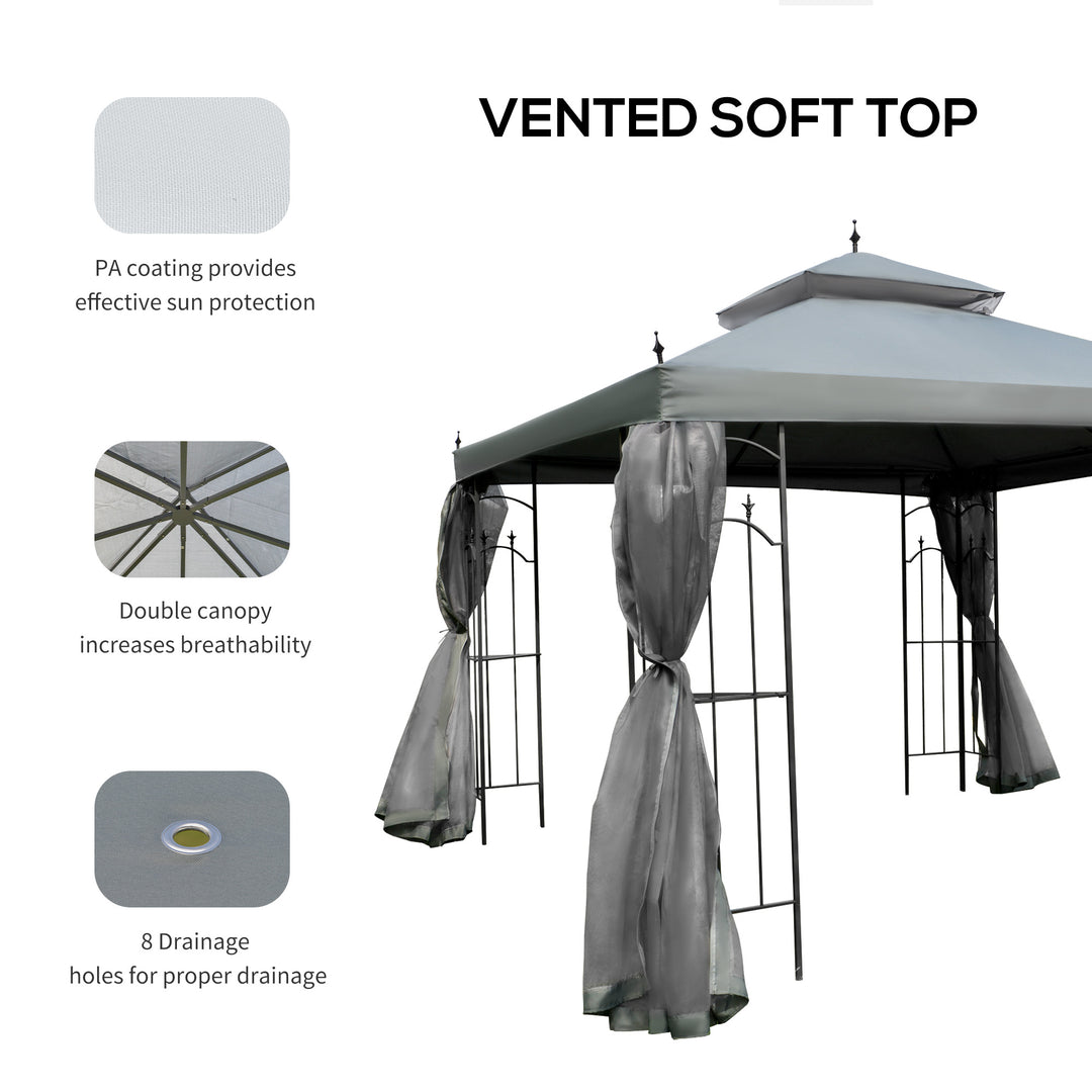 3(M)x3(M) Garden Gazebo Double Top Outdoor Canopy Patio Event Party Wedding Tent Backyard Sun Shade with Netting - Grey