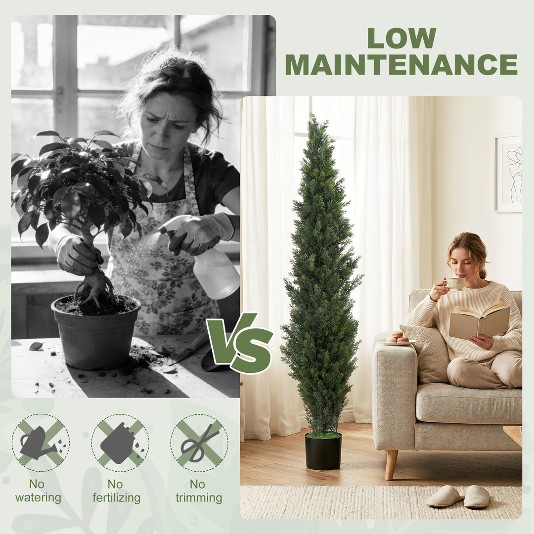 Set of 2 Decorative Artificial Plants Cypress in Weighted Pot, Fake Pl