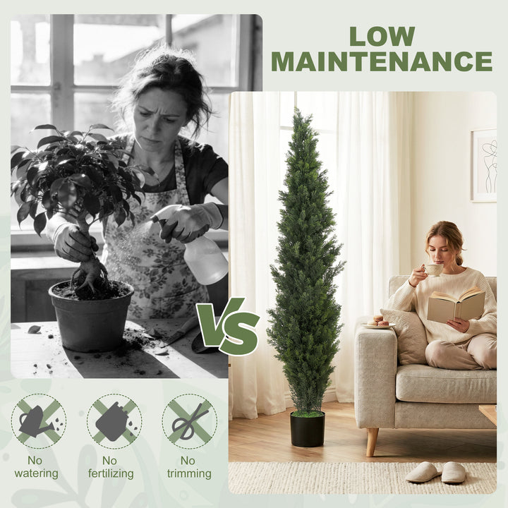 Set of 2 Decorative Artificial Plants Cypress in Weighted Pot, Fake Pl