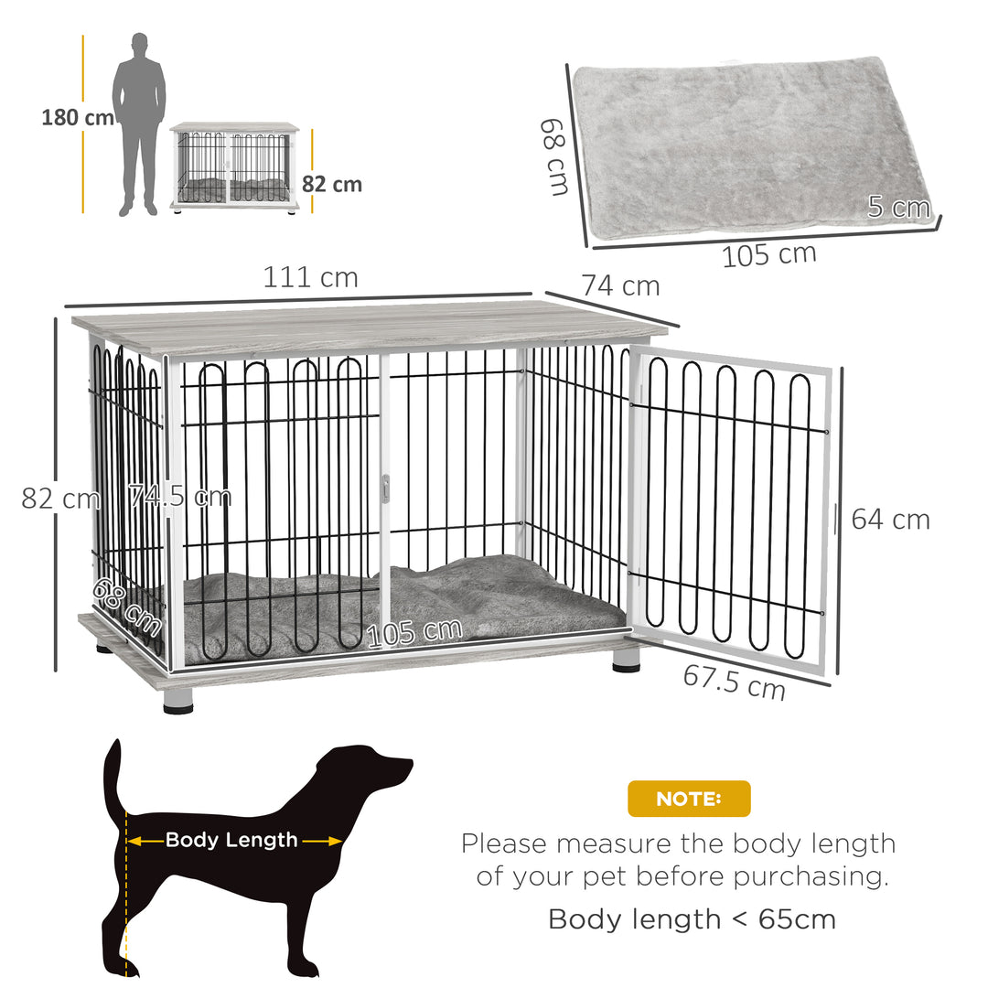 Indoor Dog Crate Furniture, Side End Table, with Soft Washable Cushion, Lockable Doors, for Large Dogs