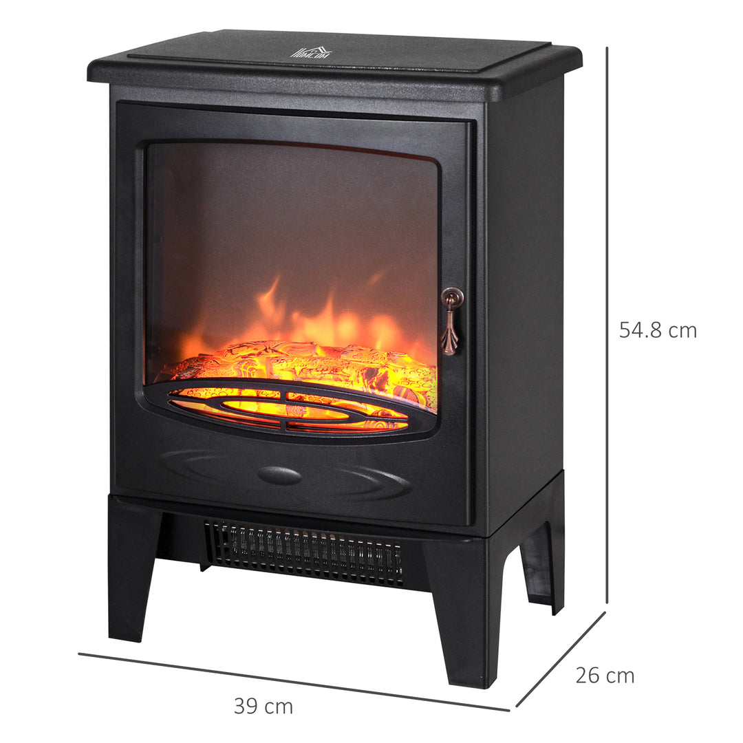 HOMCOM Electric Heater Freestanding Fireplace Artificial Flame Effect w/ Safety Thermostat 950w/1850W Tempered Glass Casing