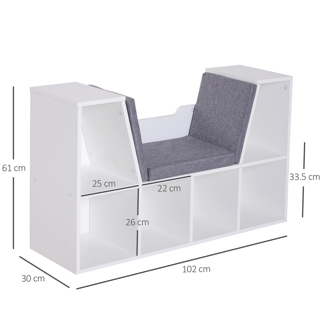 Bookcase Storage Shelf with Cushioned Reading Seat, Cube Bookshelf Organizer for Bedroom Living Room, White