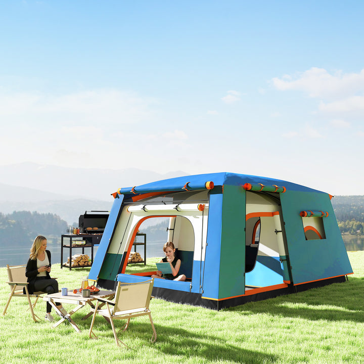 4-6 Man Camping Tent, Double Layer Tunnel Tent with Porch, Living Area and 2 Bedrooms, Sewn in Groundsheet, 3000mm Waterproof and UPF 30+, Portable with Bag, Blue