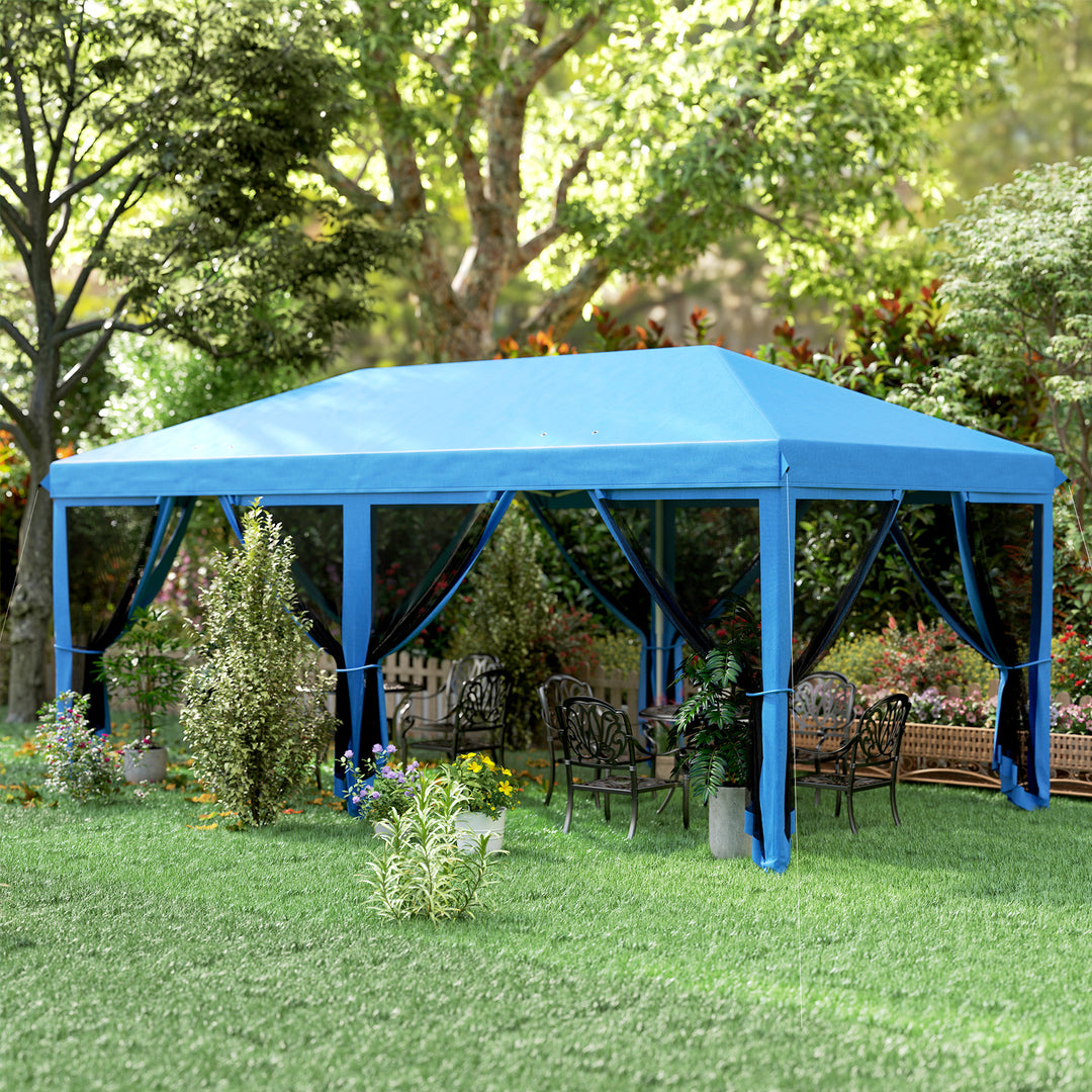 3 x 6m Pop Up Gazebo, Outdoor Canopy Shelter, Marquee Party Wedding Tent with 6 Mesh Walls and Carry Bag, Blue