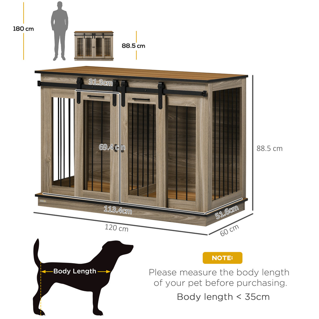 Dog Crate Furniture for Large Dogs, Double Dog Cage for Small Dogs, with Sliding Doors - Oak Tone
