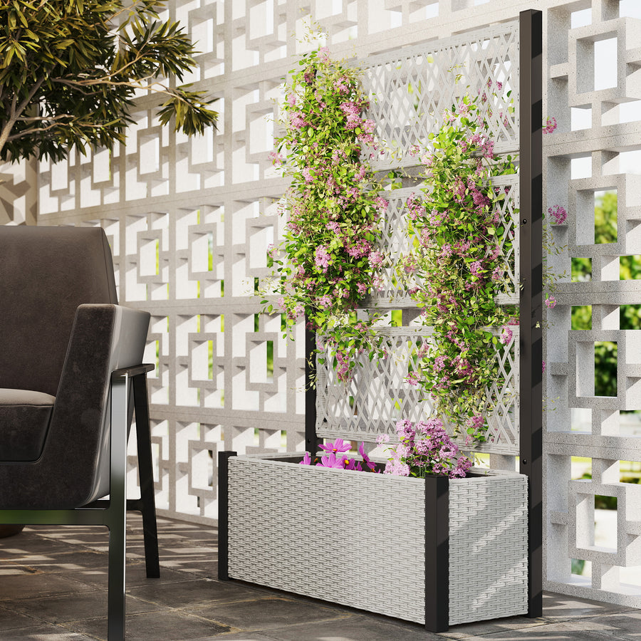 Garden Planter Box with Trellis, Liner for Climbing Plants, Vegetables, Flowers, 90 x 35 x 148 cm, Mixed-grey