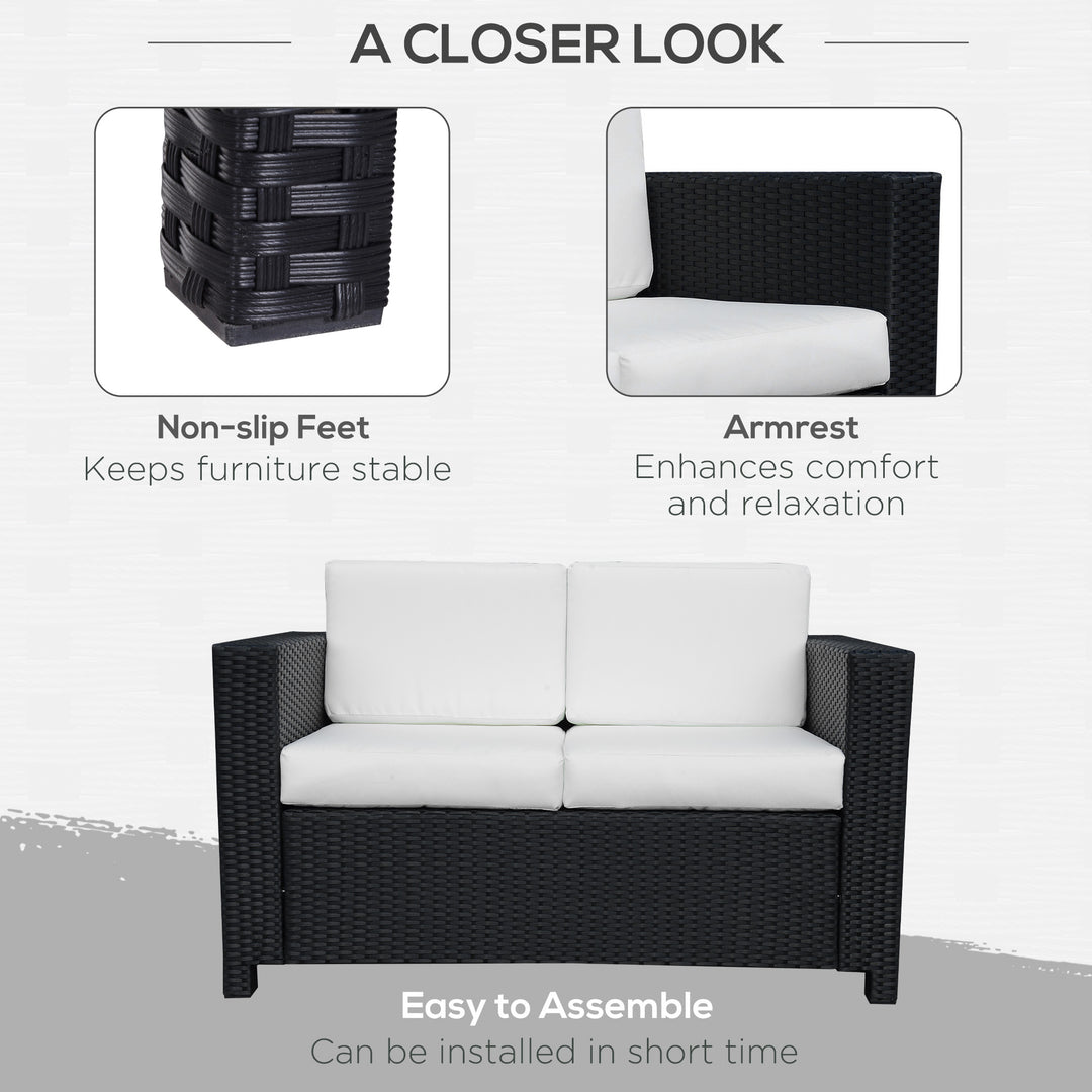 Rattan Sofa, 2 Seater Garden Furniture with Soft Padded Cushion and Armrests, Wicker Garden Loveseat for Patio, Black
