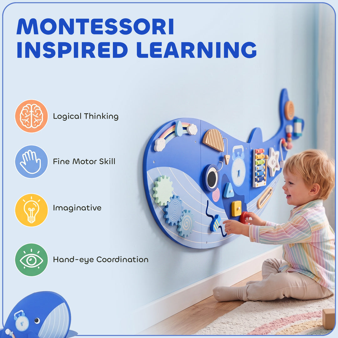 Whale Activity Wall Busy Board, 13 in 1 Montessori Inspired Sensory Wa
