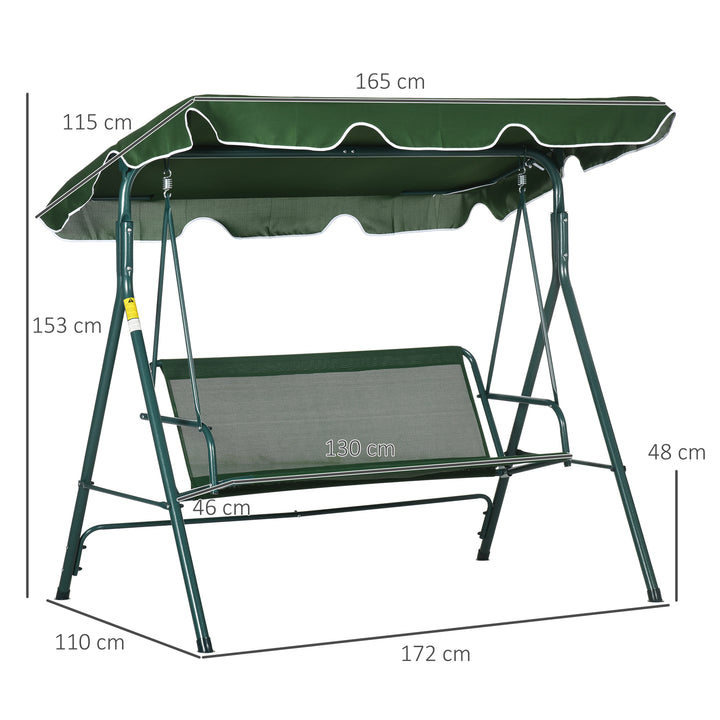 Outsunny 3 Seater Garden Swing Chair with Adjustable Canopy, Steel Frame, Padded Seat, Green