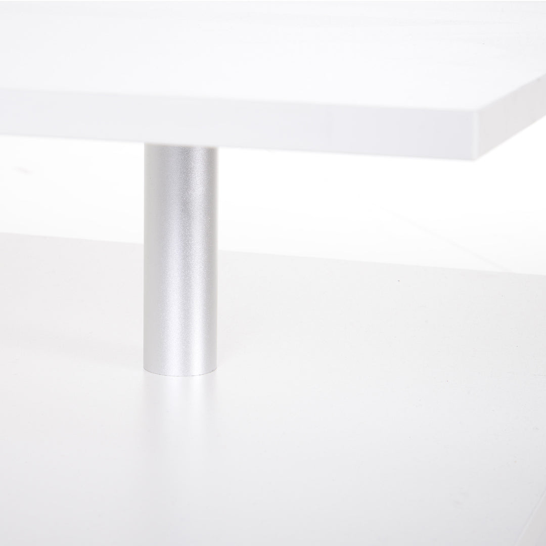 MCL Coffee Table with Storage, 2-Tier Centre Table, Modern Living Room Table with Open Shelf and Aluminium Poles, White