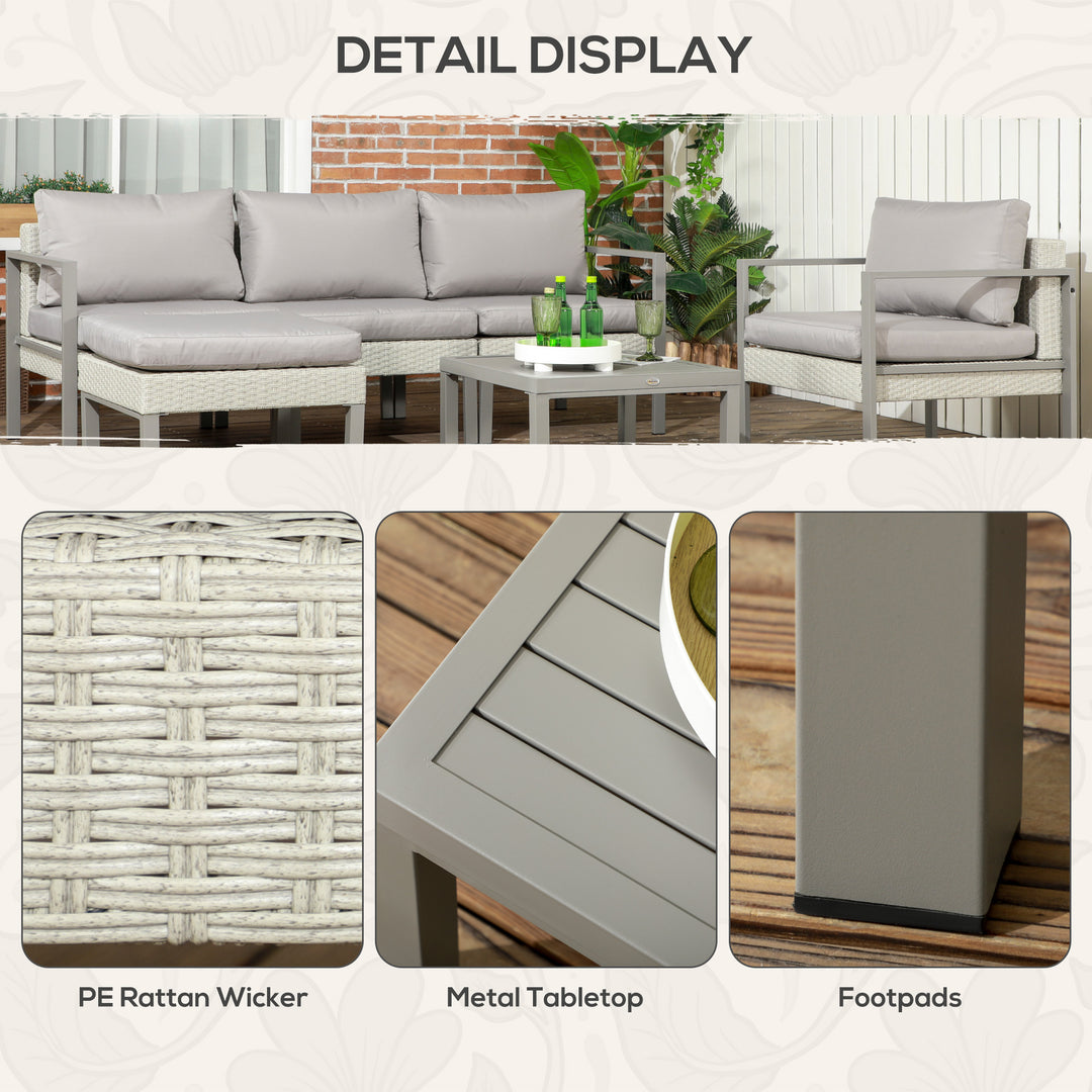 Six-Piece Rattan Garden Sofa Set - Light Grey