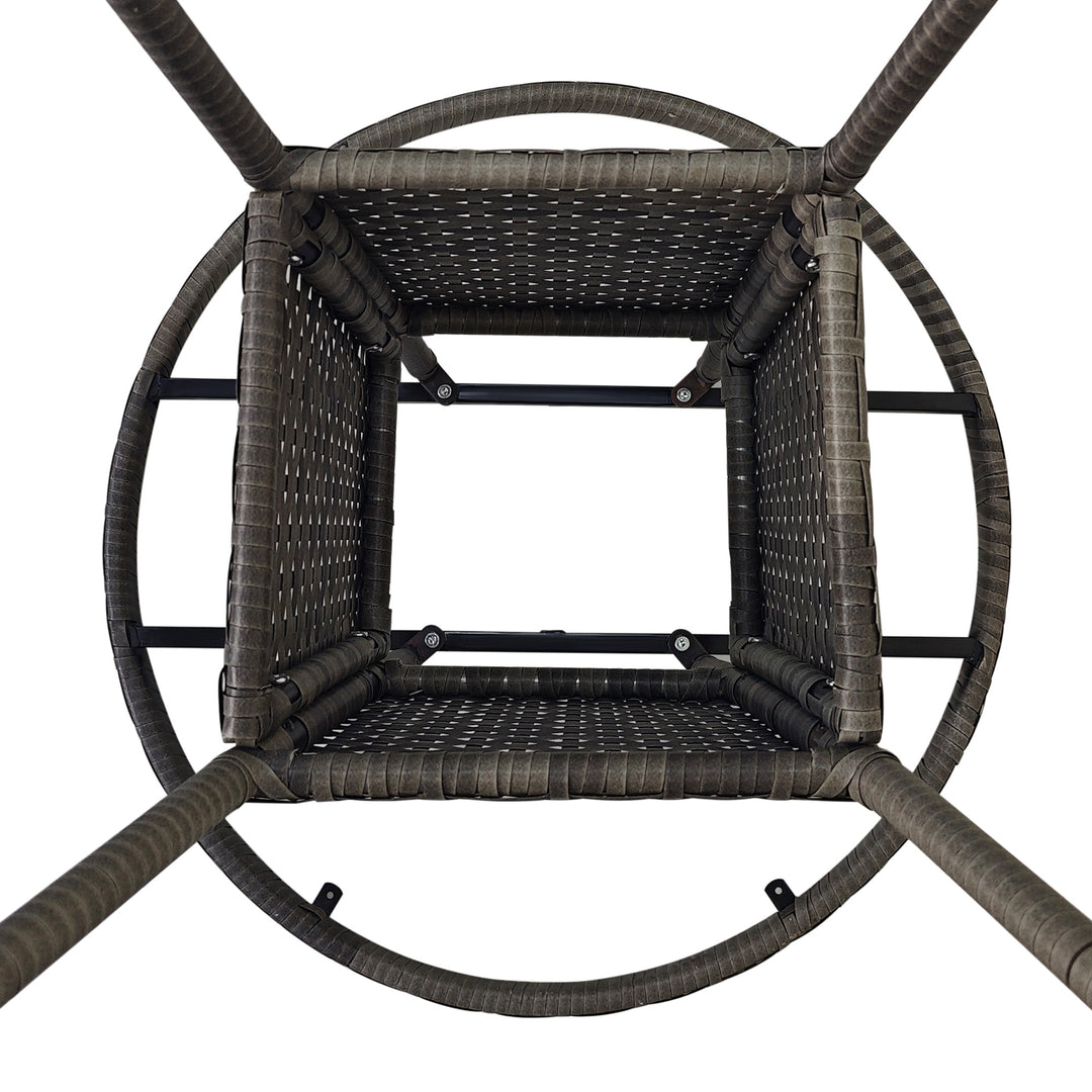 70cm Four-Person Wood-Effect Rattan Table - Grey