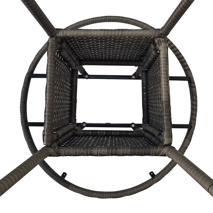 70cm Four-Person Wood-Effect Rattan Table - Grey