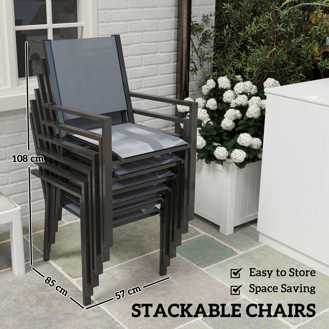 7 Piece Garden Dining Set, Outdoor Furniture Set with 6 Stackable Chairs and 150 cm Rectangle Table, WPC Slatted Top, Rust-Resistant Steel Frame, for Garden, Porch, Terrace