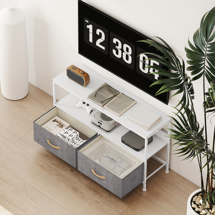 TV Stand Cabinet with 2 Foldable Drawers - White
