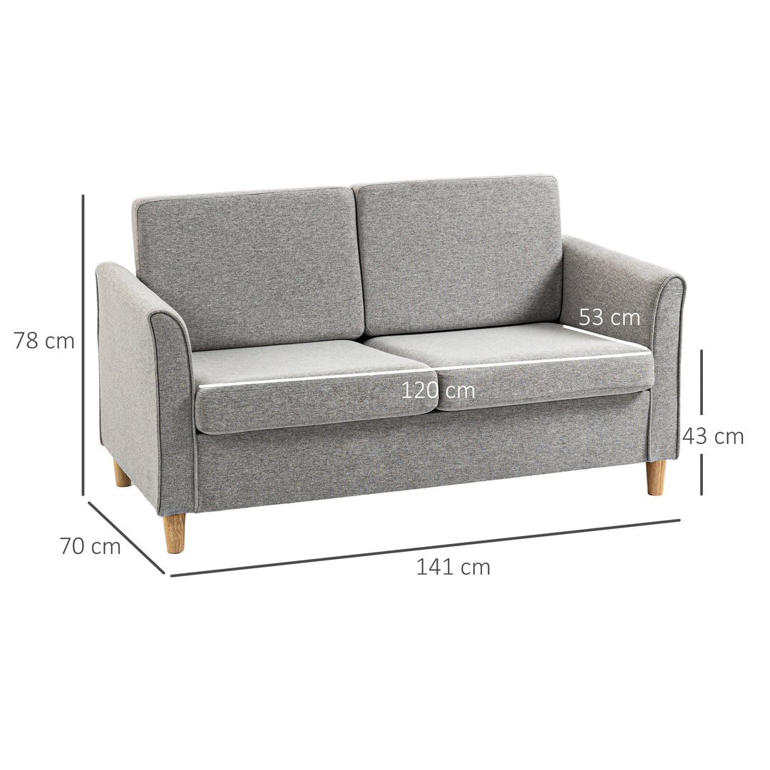 HOMCOM Compact Loveseat Sofa, Modern 2 Seater Sofa for Living Room with Wood Legs and Armrests, Light Grey | Aosom UK