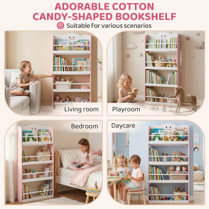 4 Tier Kids Bookshelf, Children Bookcase with Anti-Tip Kit, Toddler Sp