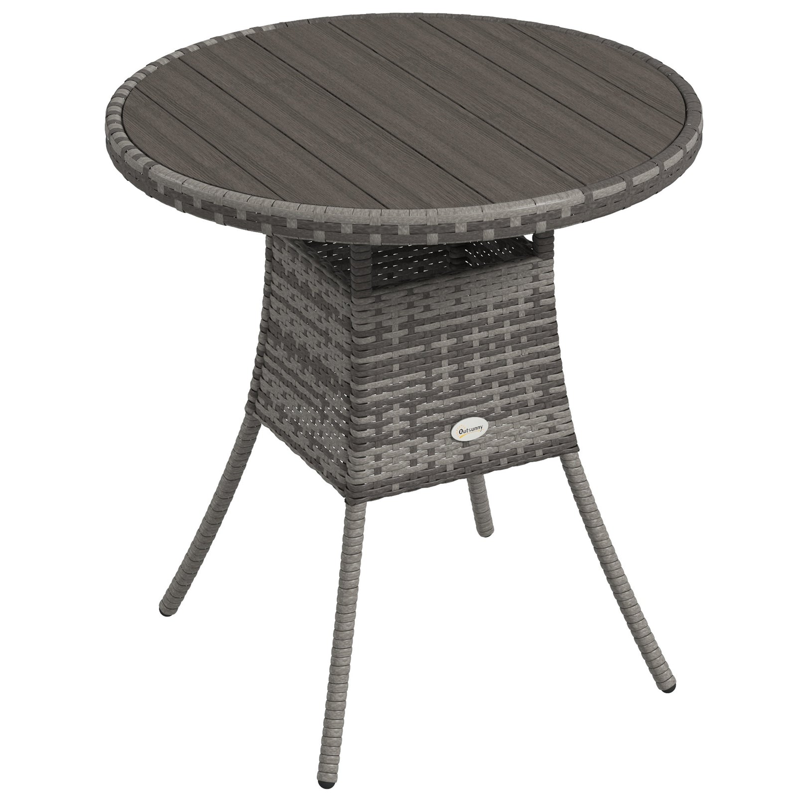 70cm Four-Person Wood-Effect Rattan Table - Grey
