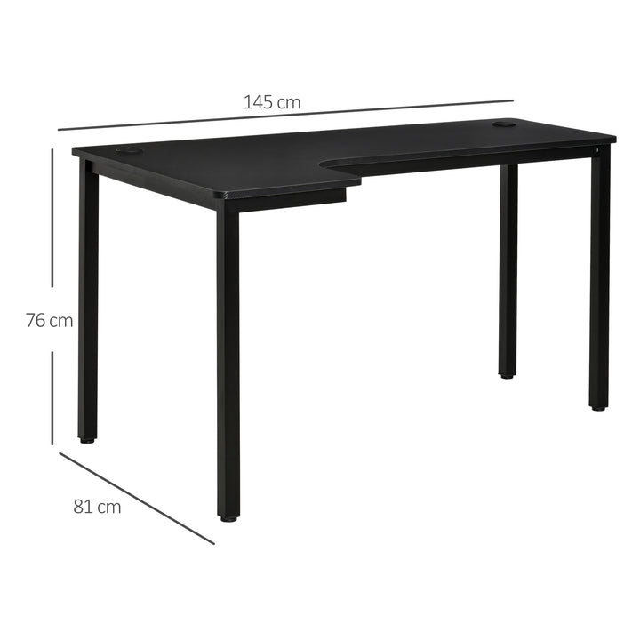 L-Shaped Gaming Desk, Computer Corner Desk, Home Office Workstation with Cable Management, 145 x 81 x 76cm, Black, Left