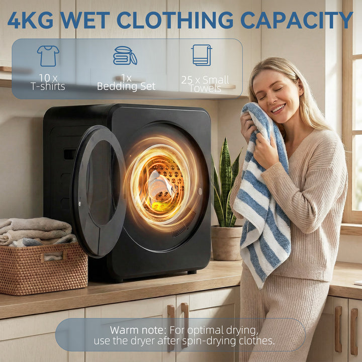 Vented Tumble Dryer, 4 kg Front Tumble Dryer with Stainless Steel Tub,