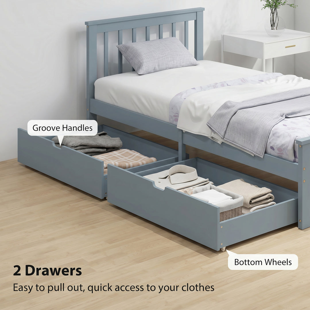 Pine Storage Bed, 3ft Single Solid Wooden Bed Frame with Drawers, Head