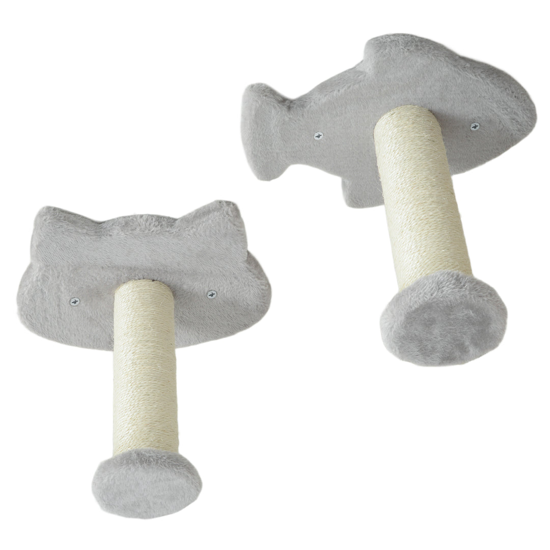4-Piece Cat Wall Shelves with Steps, Ladder, Jumping Platforms, Light Grey