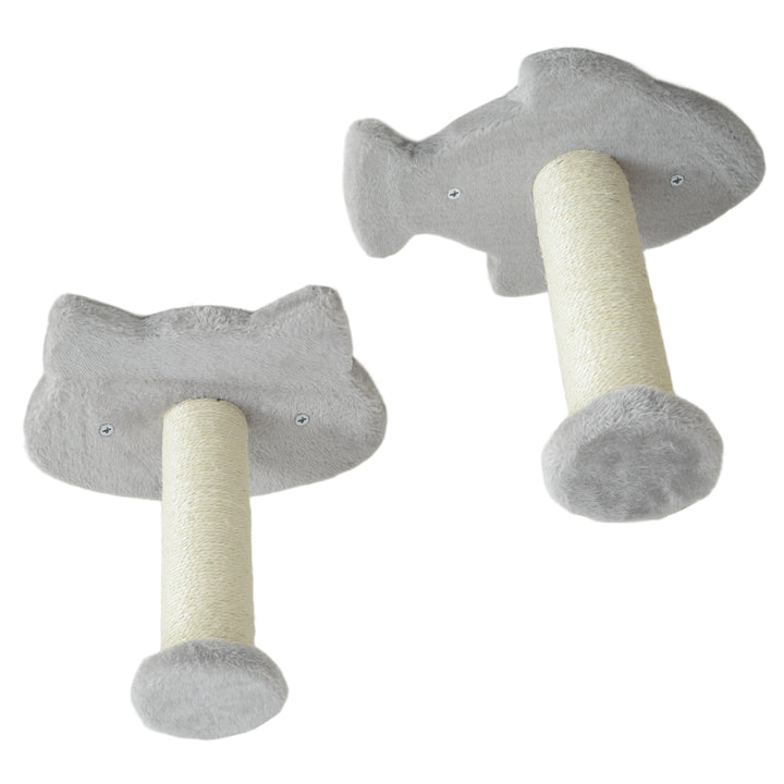 4-Piece Cat Wall Shelves with Steps, Ladder, Jumping Platforms, Light Grey