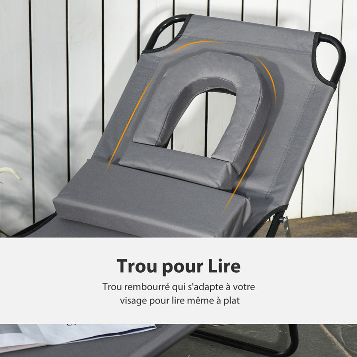 MCL Folding Sun Lounger Reclining Chair w/ Pillow Reading Hole Garden Beach