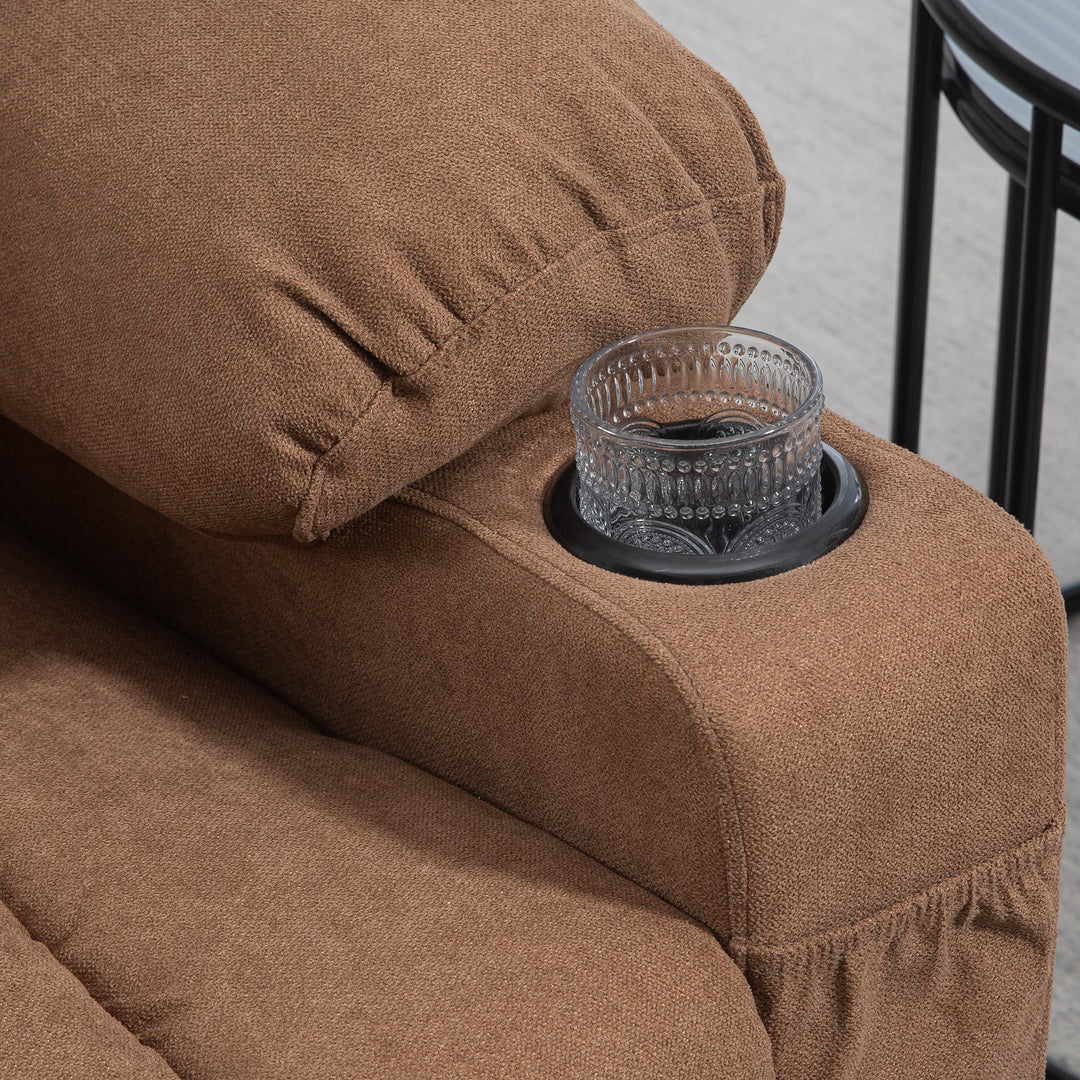 Oversized Riser and Recliner Chairs for the Elderly, Fabric Upholstered Lift Chair for Living Room with Remote Control, Side Pockets, Cup Holder, Brown