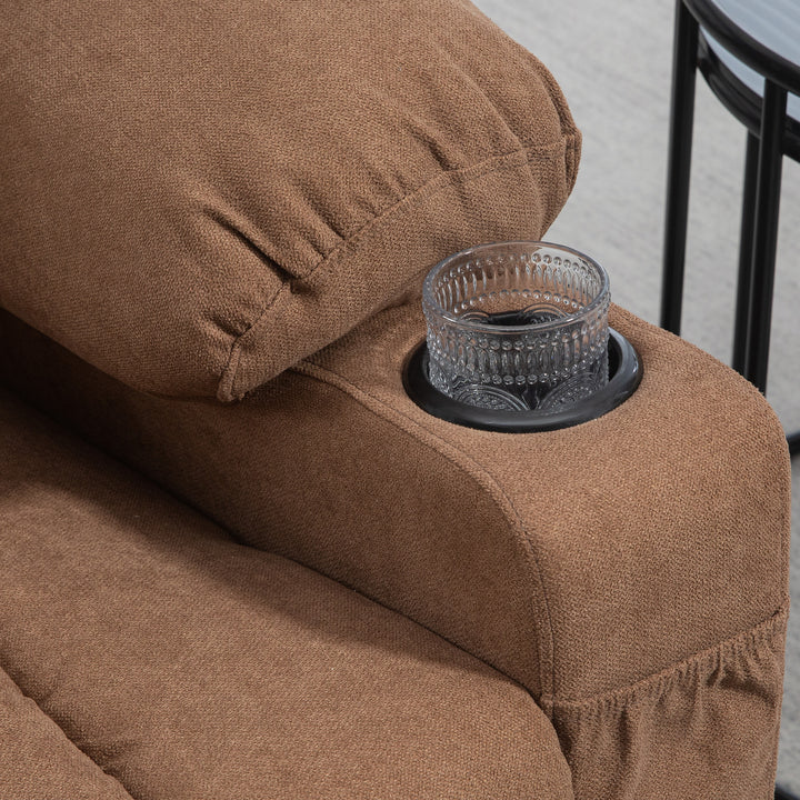 Oversized Riser and Recliner Chairs for the Elderly, Fabric Upholstered Lift Chair for Living Room with Remote Control, Side Pockets, Cup Holder, Brown