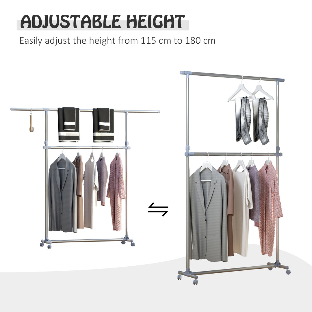 MCL Heavy Duty Clothes Hanger Garment Rail Hanging Display Stand Rack w/ Wheels Adjustable
