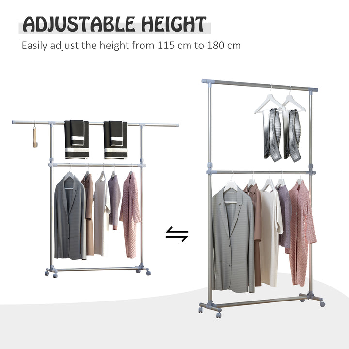 MCL Heavy Duty Clothes Hanger Garment Rail Hanging Display Stand Rack w/ Wheels Adjustable