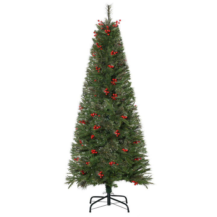 HOMCOM Pencil Artificial Christmas Tree with Realistic Branches, Red Berries, Auto Open, Green | Aosom UK