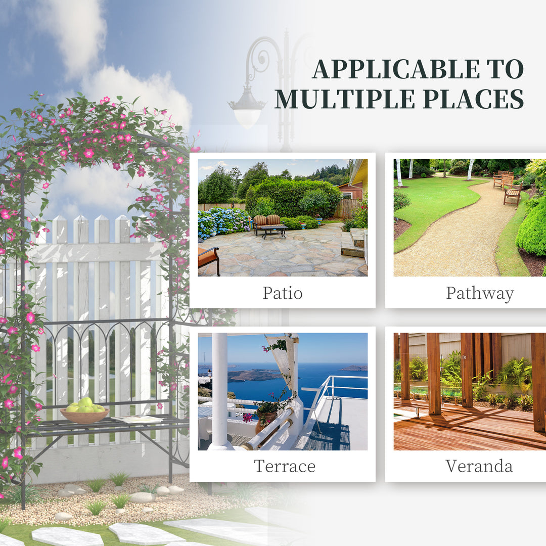 MCL Garden Metal Frame Bench W/Arch for Various Climbing Plant, 115Lx50Wx203H cm-Black