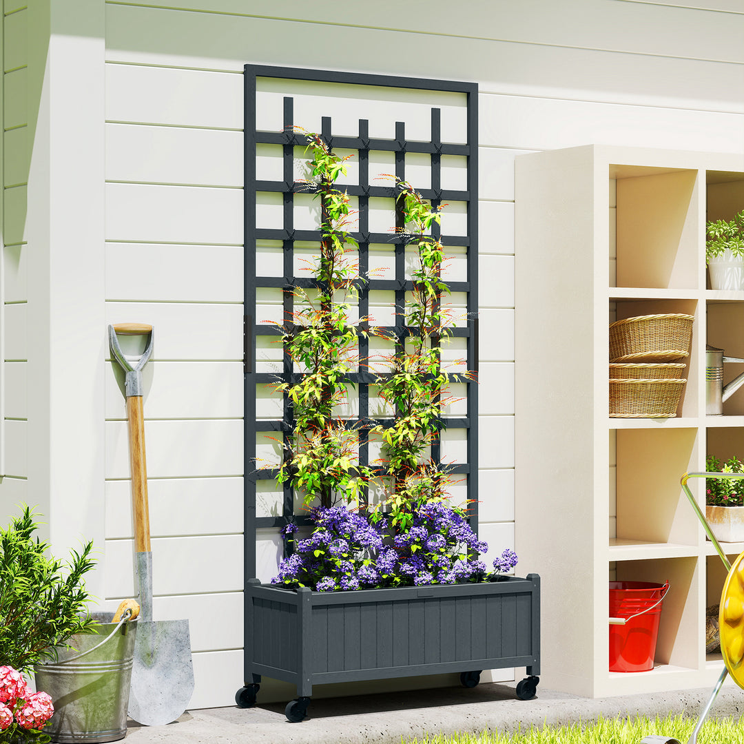 Wooden Trellis Planter, Raised Garden Bed with Wheels, to Climb and Gr