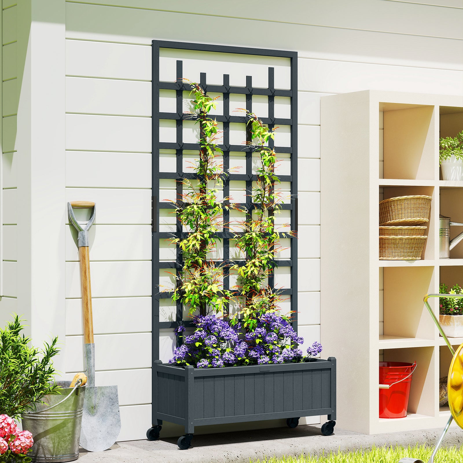 Wooden Trellis Planter, Raised Garden Bed with Wheels, to Climb and Gr