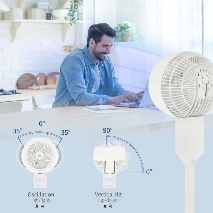 9" Pedestal Fan, 70° Oscillation 90° Vertical Tilt Oscillating Air Circulator with 3 Speeds, Standing Fan for Home Office, Bedroom, White