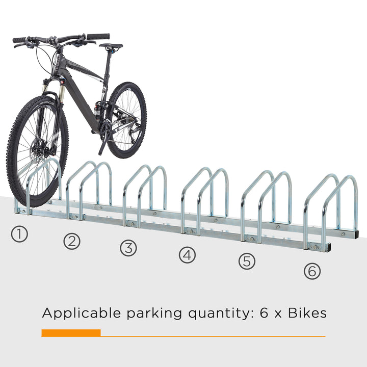 MCL Bike Stand Parking Rack Floor or Wall Mount Bicycle Cycle Storage Locking Stand 179L x 33W x 27H (6 Racks, Silver)