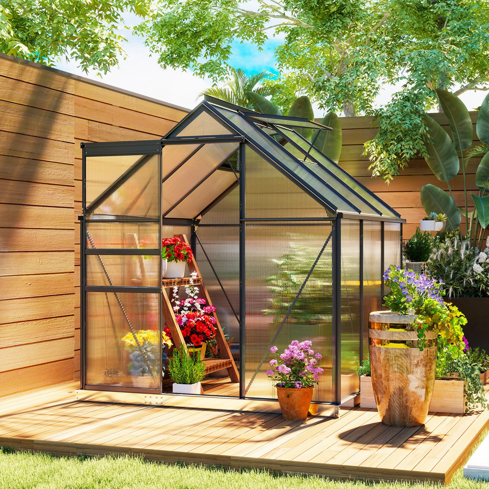 190 x 190cm Walk-In Polycarbonate Greenhouse