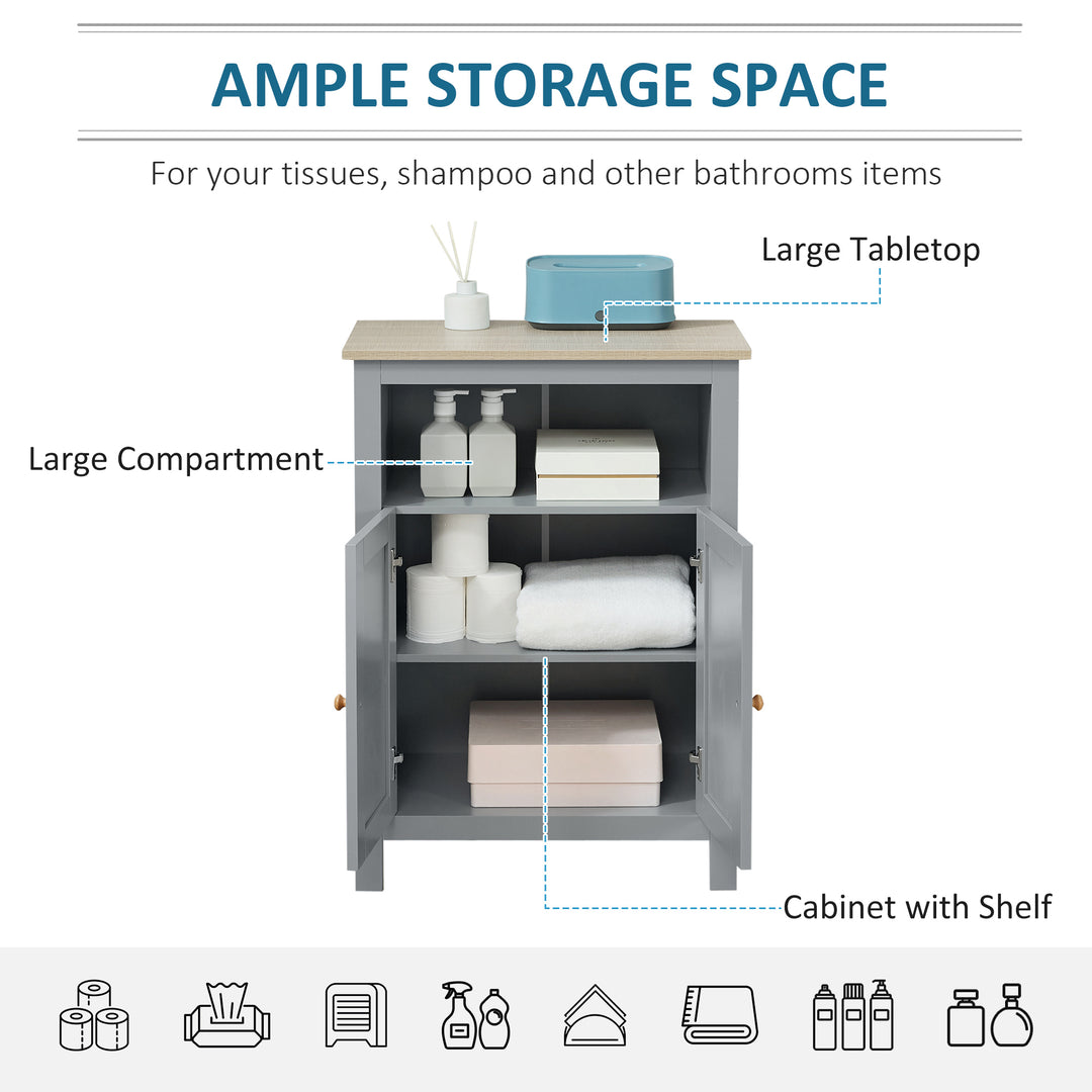 Bathroom Floor Cabinet, Free Standing Cupboard with Double Doors and Adjustable Shelf for Kitchen, Hallway, Living Room, Grey
