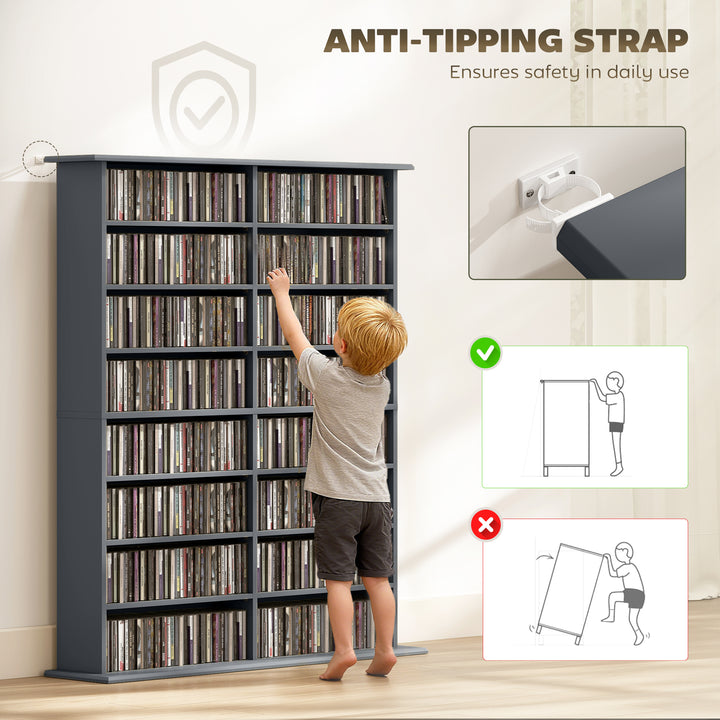 16-Compartment Media Shelf - Grey